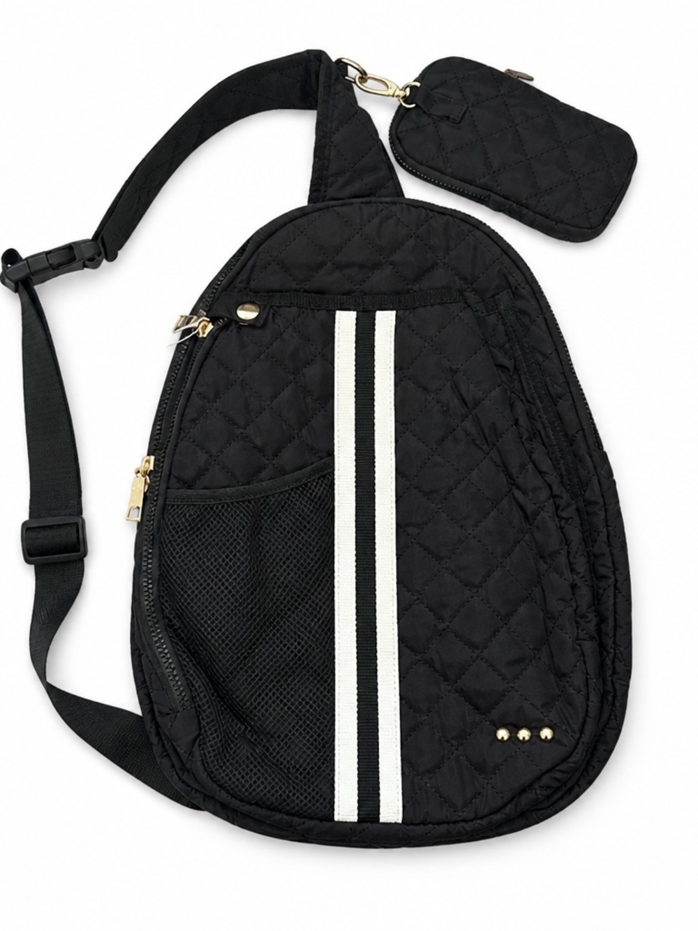 Black Quilted Pickleball Sling Bag with Contrast Stripe